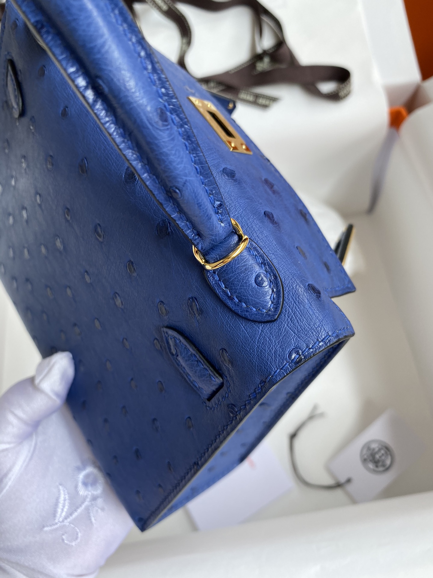 Hermes Kelly Mini II Bag 19CM In Blue Electric Ostrich Leather